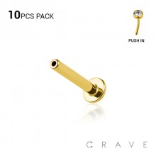 10PCS OF 316L SURGICAL STEEL GOLD PLATED 4MM FLAT DISK THREADLESS PUSH IN LABRET BAR 10PCS OF 316L SURGICAL STEEL GOLD PLATED 4MM FLAT DISK THREADLESS PUSH IN LABRET BAR